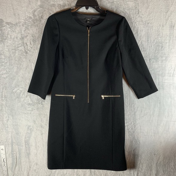 Ann Taylor‎ Women's Dress 6P Petite Black Zipper Classy Career Sheath Pockets - Picture 1 of 8